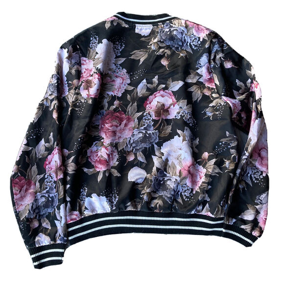 Harlowe & Graham Jacket Sz M Black Tapestry Floral Bomber Coat Zip Up Silky Fun - Picture 7 of 10